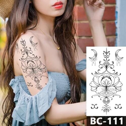1 Sheet Chest Body Tattoo Temporary Waterproof Jewelry Lace line modern lotus pattern Decal Waist Art Tattoo Sticker for Women