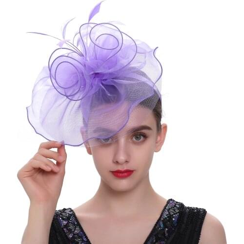1PC Women Fascinators Hat Flower Mesh Feathers Hat Girls Cocktail Tea Party Headwewar Headbands for Women Designer