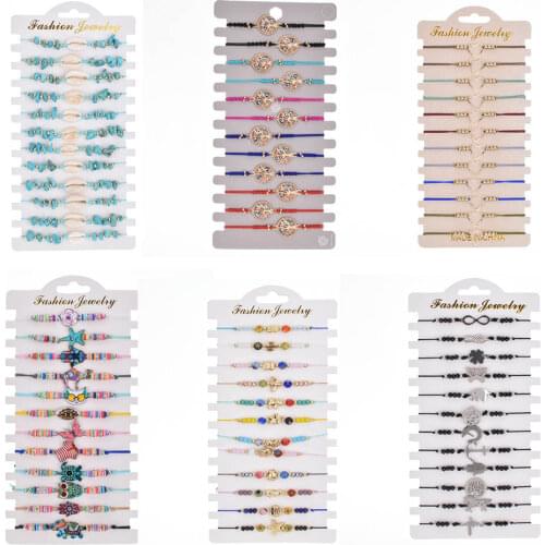 12pcs/Set Bohemian Shell Charms Crystal Beads Bracelets Set Adjustable Handmade Braid Tree of Life Bracelet for Women Jewelry