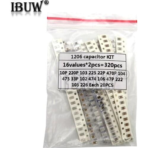 16values*20PCS=320PCS 1206 SMD Capacitor assorted kit 10pF-475M component diy samples kit new and original