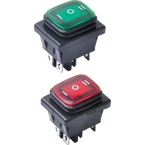 2pcs Red Green 6 Pin On/Off/On Rocker Power Switch With Backlight