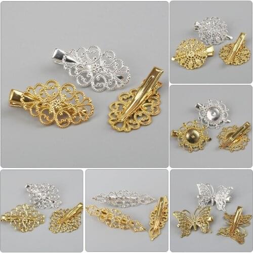 Vintage 2Pcs 22-35mm Gold/Rhodium/Silver/Bronze Copper Plated Iron Hair Clips Findings Handmade DIY Hair Jewelry Accessories