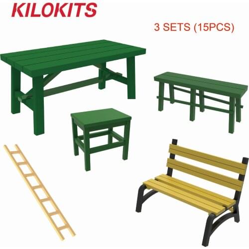 3 Sets 15PCS 1/35 Plastic Table Benches Chair Ladders Military Dioramas Street Scenery DIY Hobby Model Building Accessories Kits