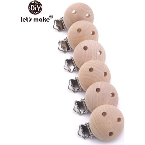 Lets Make Pacifier Clip 50pc Natural Maple Wooden Baby Holder Teether Teething Universal Dummy Chain Clip For Baby Kids Teether