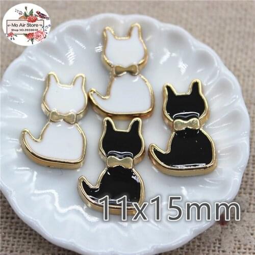 50pcs 11x15mm white/black plastic cat flatback button bead decoration craft scrapbook accessories
