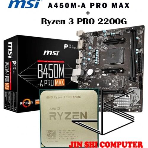 AMD Ryzen 3 PRO 2200G R3 2200G CPU + MSI B450M-A PRO MAX Motherboard Set meal Socket AM4 New / no fan