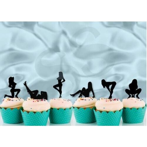 Glitter black sexy lady cupcake toppers Bachelorette bridal baby shower toothpicks wedding birthday party decor