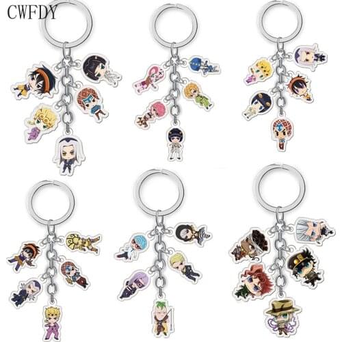 Anime Jojos Bizarre Adventure Keychain Cartoon Figure Acrylic Key Ring Kujo Jotaro Ghirga Narancia Bruno Key Chain Cosplay Gifts