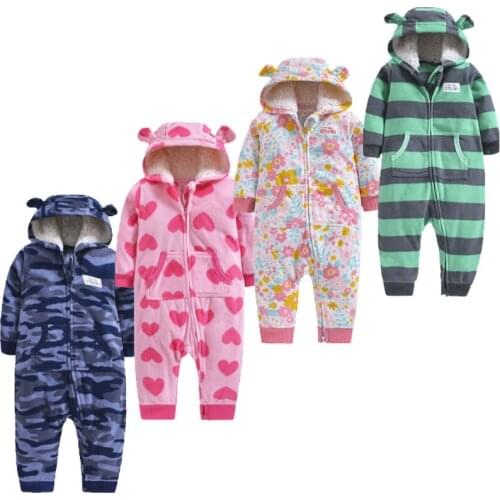 Baby clothing jumpsuit fleece warm zipper up double sliders blue stripe outwear infants bebes rompers bear christmas baby unisex