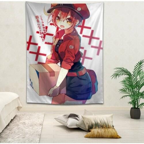 Hot Sale Custom Anime Cells at Work! Printed Tapestry Background Decorative Tapestry Various Sizes Wall Hanging Decor