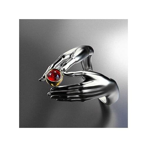 Womens Fashion 925 Sterling Silver Ring Elegant and Unique Hands Natural Ruby Jewelry Wedding Engagement Party Ring Size 5-11