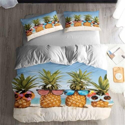 HELENGILI 3D Bedding Set Pineapple Print Duvet cover set lifelike bedclothes with pillowcase bed set home Textiles #2-10