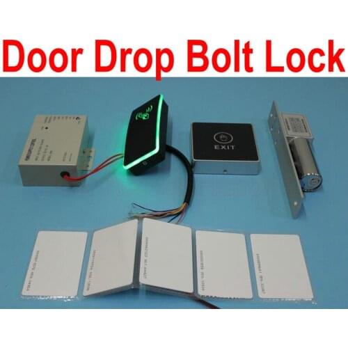 Door Access Controller 2000 user card RFID Card Machine+Drop Bolt Lock+power supply+Touchable exit button