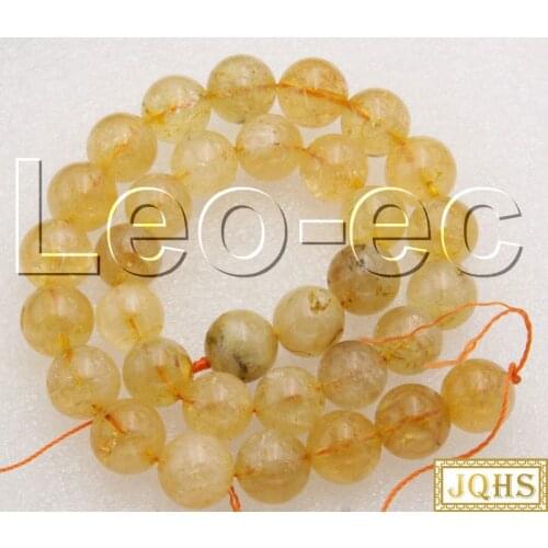 Natural 12mm round yellow crystal Stone Loose Beads for Jewelry Making Strand 15" V1494