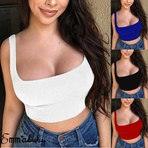 Fashion Sexy Women Solid Color Sleeveless Square Collar Slim Fit Skinny Club Sports Casual Crop Tops Vest