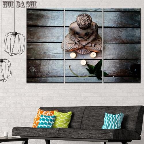 Modular Framed 3 Pieces Canvas Painting Zen Buddha Statue Picture for New Year Home Decoration Living Room Wall Posters Artwork