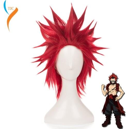 My Boku no Hero Academia Eijirou Kirishima Eijiro Short Red Heat Resistant Cosplay Costume Wig + Wig Cap