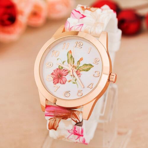 Wristwatch Fashion Womens Girl Watch Silicone Printed Flower Causal Quartz Wristwatches Unique printing process quartz watch