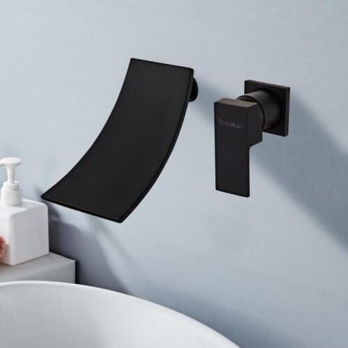 BAKALA Black Gold Wall Mounted Waterfall Sink Faucet Single handle Waterfall Water Outlet Bathroom Vessel Sink Mixer LT-304