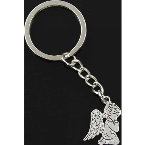 New Fashion Men 30mm Keychain DIY Metal Holder Chain Vintage Pray Angel 24x17mm Silver Color Pendant Gift