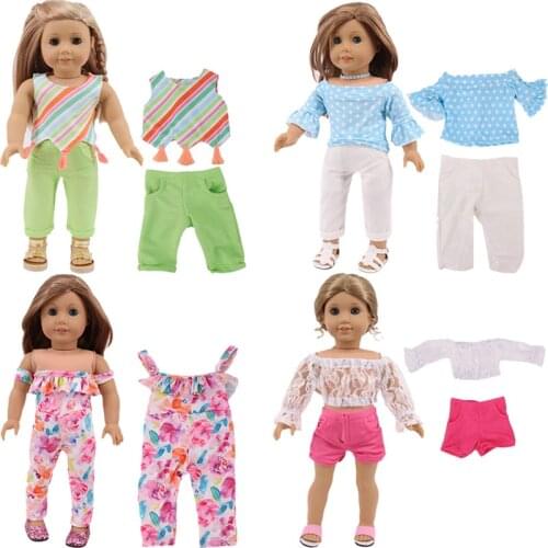 Doll Clothes Printed Two-Piece Set With Suspenders For 18 Inch Doll Clothes Accessories Generation Girls Toy Gift