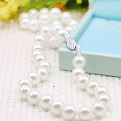 10mm Round White Pearl Shell Necklace Women Girls Hand Made Jewelry Making Design Fashion Accessory Gifts For Mother