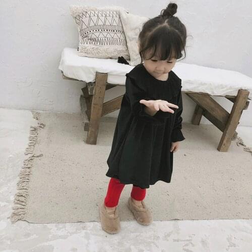 Toddler Dresses Gold Velvet Plus Velvet Beautiful Princess Dress Fashion Lapel Stitching Flared Sleeve Little Girls Dresses