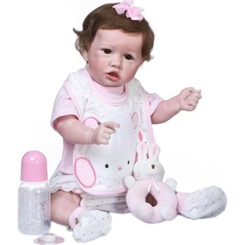 High Quality 56CM realistic baby reborn girl toddler doll Cute Pouting bebe reborn full silicone body detail painting hair roote