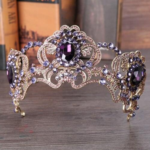 Luxury Purple Bridal Crowns Handmade Tiara Bride Headband Crystal Wedding Queen Crown Wedding Hair Accessories