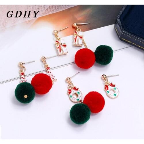 GDHY Christmas Earrings For Women christmas Tree Gift Wreath Hairball Tassels Pendant Earrings Earing Xmas Gifts Brincos