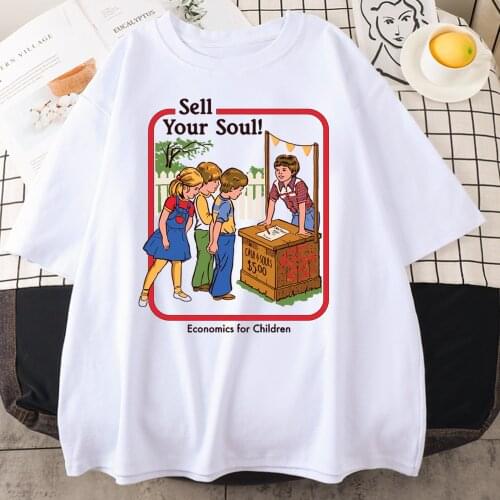 Sell Your Soul Cartoons Cute Style Print T Shirt Women Fashion Loose Tshirt Summer Breathable Tops Casual Oversize Women Clothes