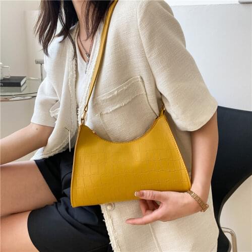 Womens White Leather Bag Simple Solid Color Ladies Handbags Clutch Purse Female Crocodile Pattern Single Shoulder Underarm Bags