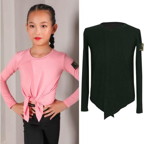 Kids Latin Dance Clothes Girls Long Sleeves Tops Children Practice Dress Samba Latina Dance Costume Training Outfit Tops BL4843