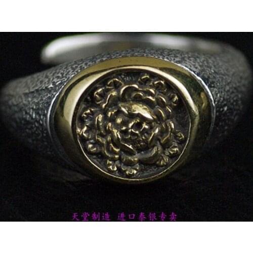 Thailand jewelry s925 silver ring GV New Rose Skull and Evil Flower Thai Silver Ring