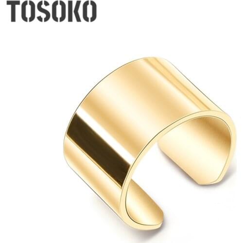 TOSOKO Stainless Steel Jewelry Wide Flat Simple Open Ring Fashion Ring For women BSA006