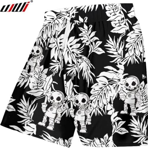 UJWI Summer New Male Shorts 3D Printing Skull Head Fitness Black White Leaf Pants Loose Casual Short Pants Plus Size Dropship4XL