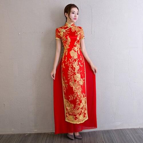 Evening Dress Plus Size Vintage Qipao Chinese Style Cheongsam Wedding Dress Womens Long Gown Party red cheongsam modern 2020