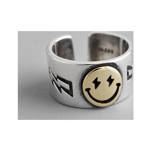 Punk Vintage Large Smile Face Rings For Women Boho Female Charms Jewelry Men Antique Knuckle Ring Fashion Party Gift