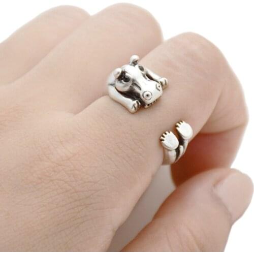 Vintage Punk Brass Knuckle Hippo Anillos Wrap Ring Boho Animal Anel Couple Rings For Women Men Jewelry Anillos Mujer Gifts