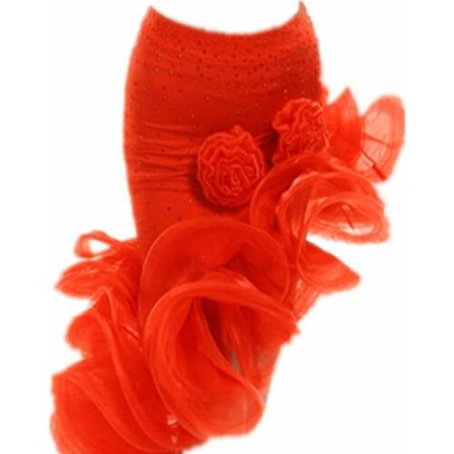 Lady Latin Dance Skirt For Sale Red orange Leopard Cha Cha/Rumba/Samba/Tango Dresses For Dancing Practice Performamnce Dancewear