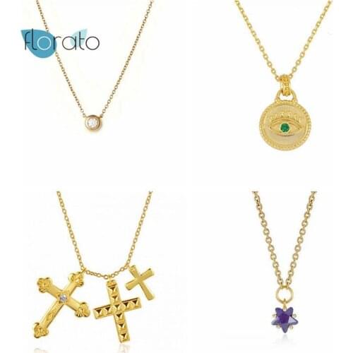 925 Silver Chain Cross Star Evil Eye Pendant Necklace For Women Ladies Birthday Party Chain Colgante Collares Fine Jewelry