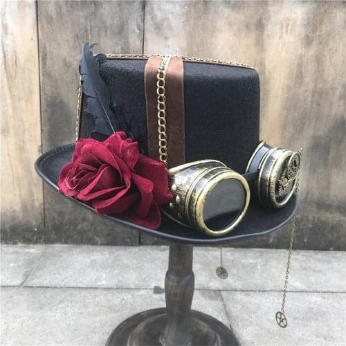 Women Fashion High-end Handmade Steampunk Top Hat With Gear Glasses Magic Hat Top Hat Size 57CM Steampunk Hat