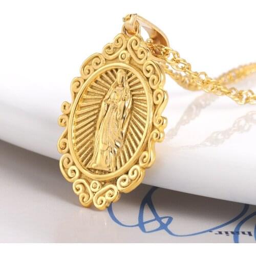 Classic Vintage Maria Choker Necklace For Women Gold Color Stainless Steel Chain Charm Fashion Jewelry Religion Friend Gifts