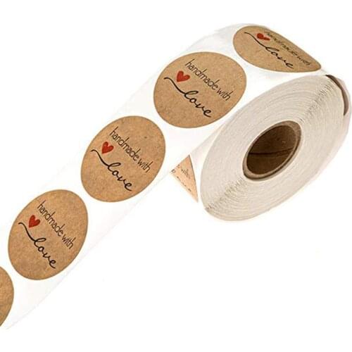 500/1000pcs 1.5Inch DIY Hand Made Handmade With Love Label Wedding Stickers Adhesive Sticker Kraft Round Labels Wholesale price