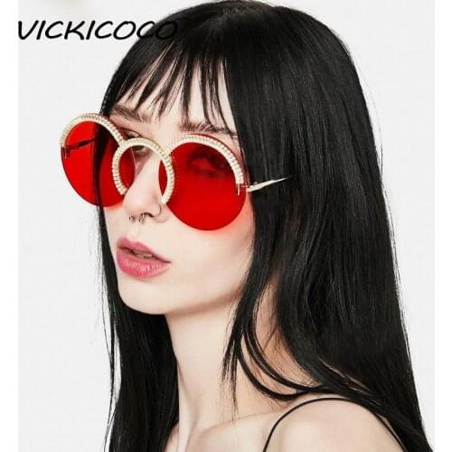 2021 Rimless Diamond Round Sunglasses Women Punk Retro Small Sun Glasses Brand Designer Steampunk Eyeglasses Crystal Eyewear
