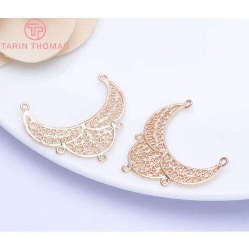 6PCS 32*28MM 24K Champagne Gold Color Plated Brass Charms Earrings Connector High Quality Diy Jewelry Accessories