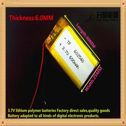 3.7V,600mAH,[602540] Polymer lithium ion / Li-ion battery for DVR RECORD,MP3,MP4,TOY,GPS,SMART WATCH,SPORT CAMERA