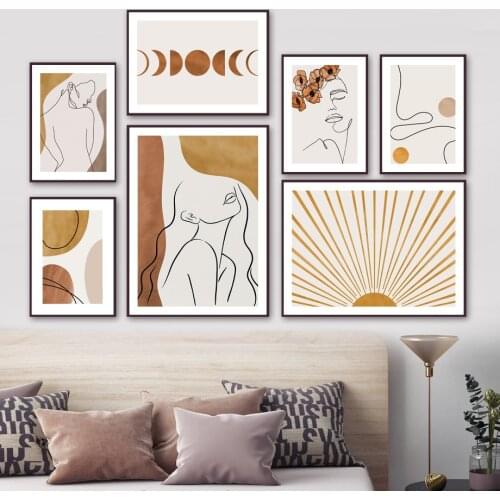 Abstract Line Girl Body Sunrise Moon Shape Wall Art Canvas Painting Nordic Poster And Prints Wall Pictures For Living Room Decor