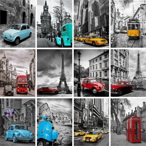 Huacan 5D Diamond Painting Landscape Full Drill Square Diamond Embroidery Mosaic Rhinestone Pictures Street City Car Home Decor