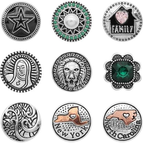New York Family Rhinestone Flower 20mm Metal snap button jewelry DIY bracelet KD1109
